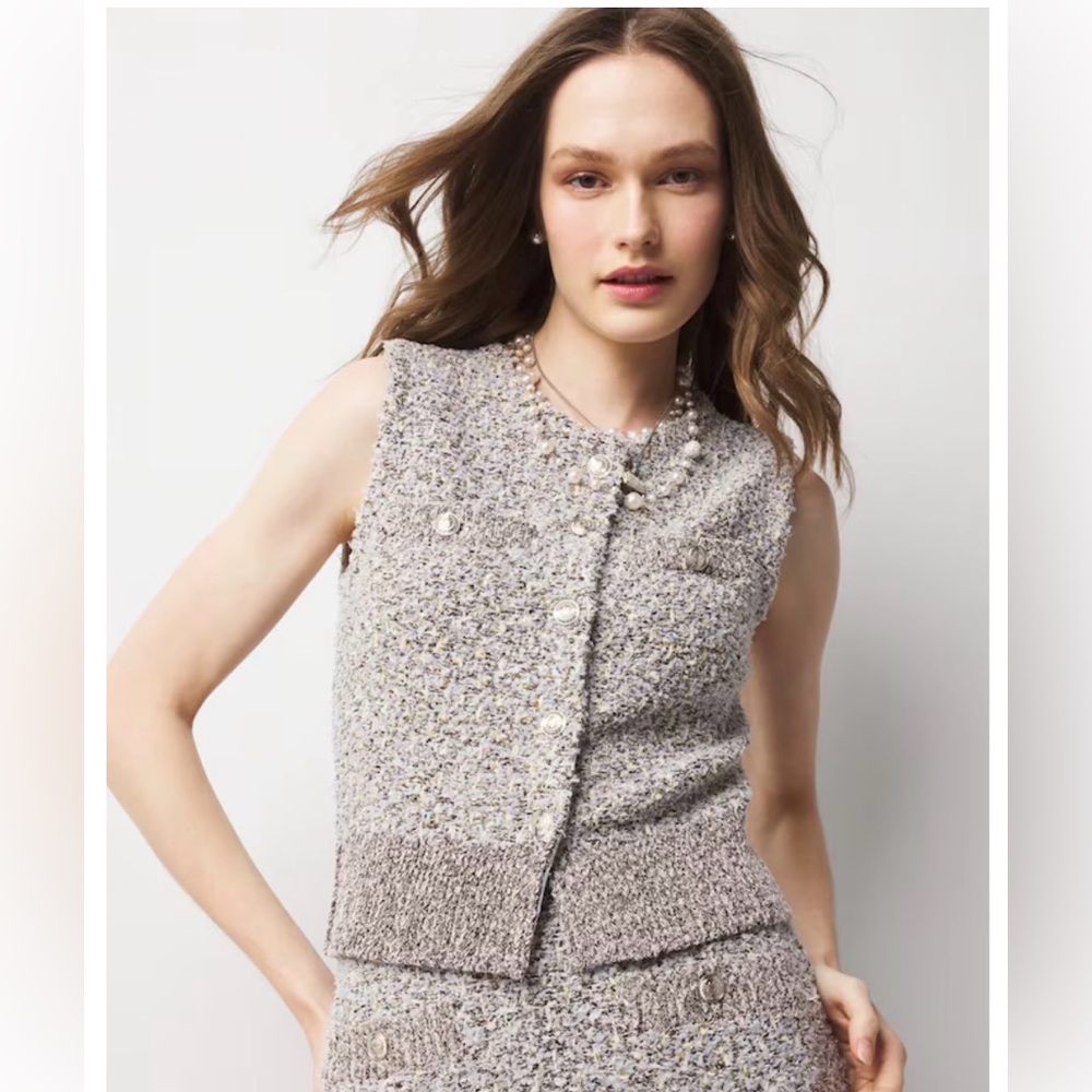 White House Black Market Tweed Vest with Metallic Threading size medium
